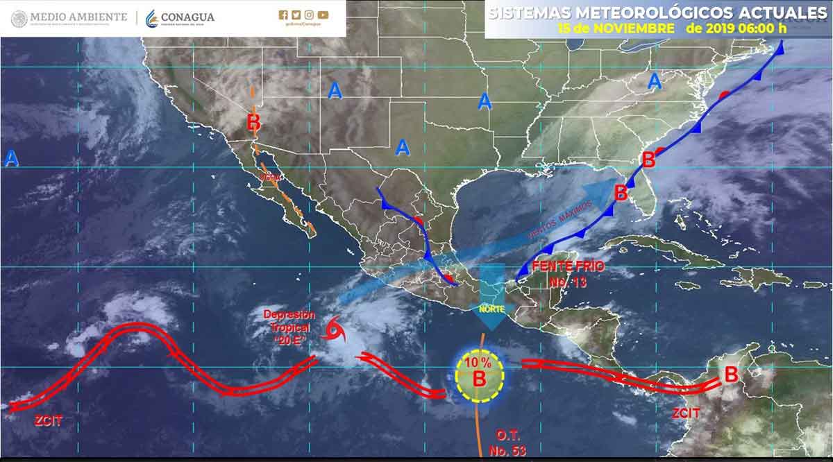 Se fortalece la depresión tropical “Veinte-E”