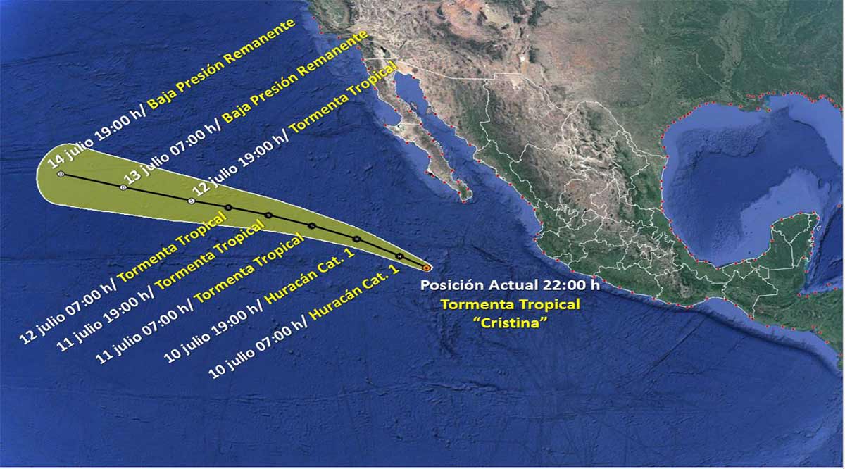 La tormenta tropical “Cristina” se ubica a 540 kilómetros de CSL