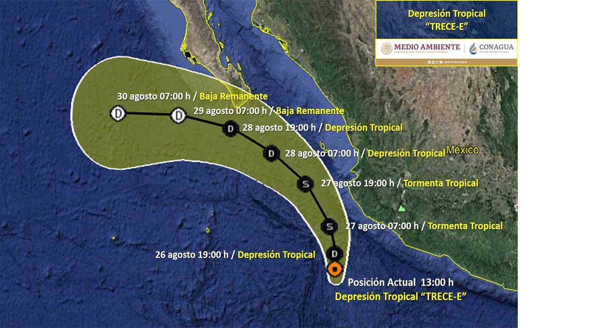 Depresión tropical “Trece-E” se localiza a 700 km de CSL