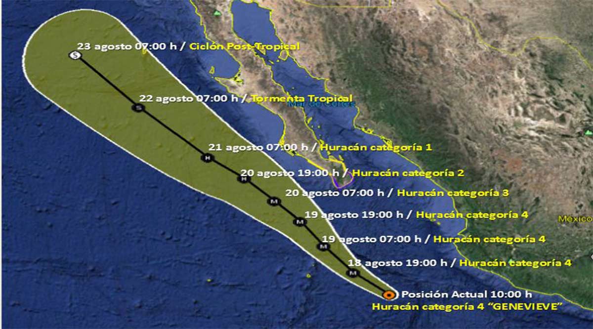 Se mantiene el avance de “Genevieve” como huracán 4