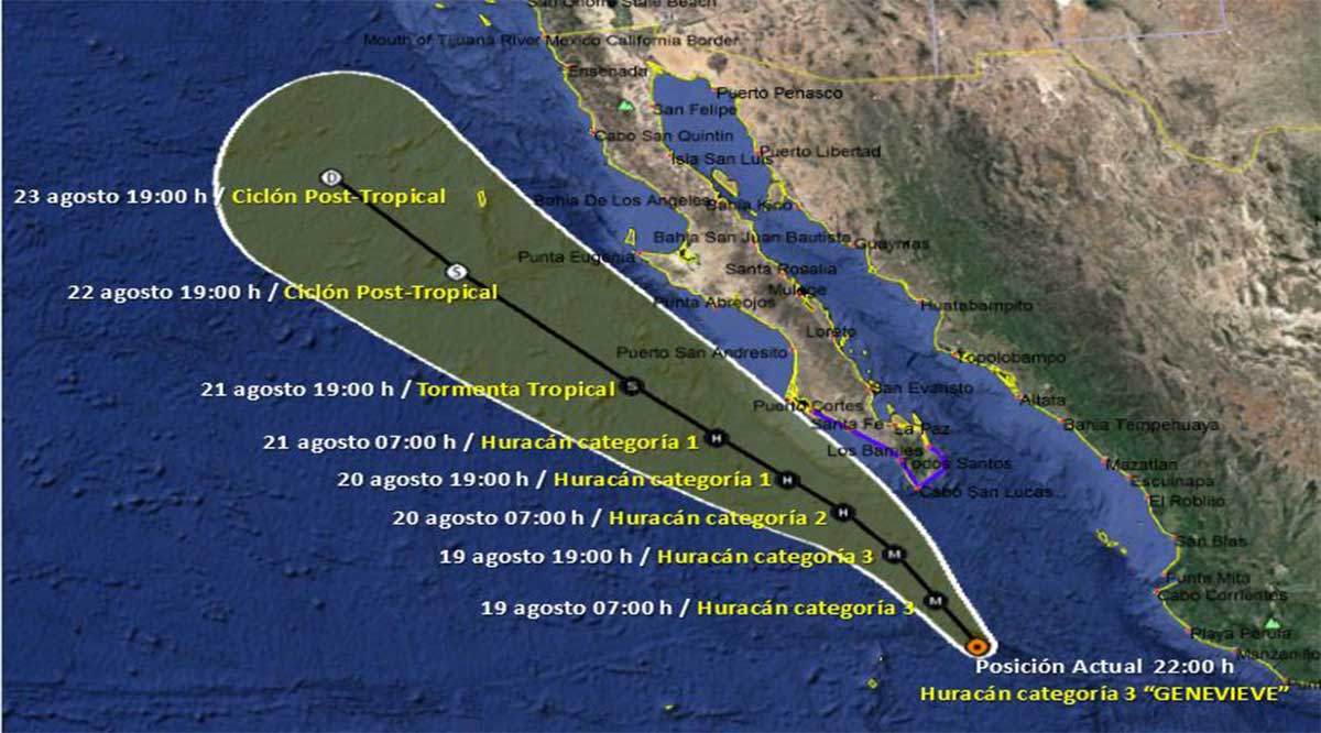 Se aproxima “Genevieve” como huracán 3 a costas de BCS