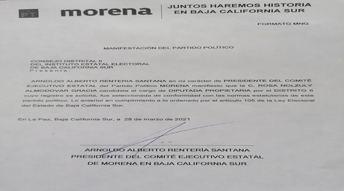 'Baja’ Morena a Nolzuly Almodovar del II Distrito Local y mete a Mapy Moreno