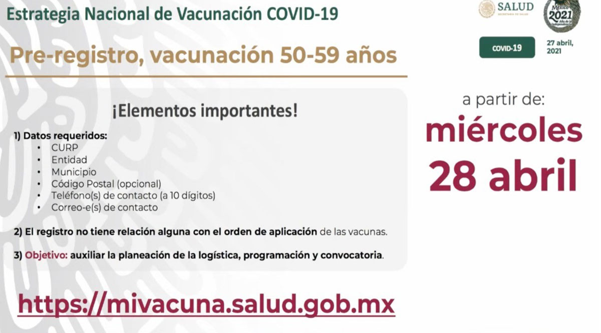 Se contempla la primera semana de mayo vacunar contra el Covid-19 a personas de 50 a 59 años en BCS