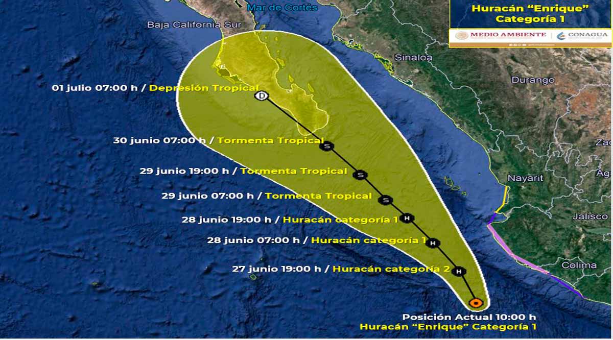 Se mantiene el huracán “Enrique” en categoría 1 con rumbo a BCS