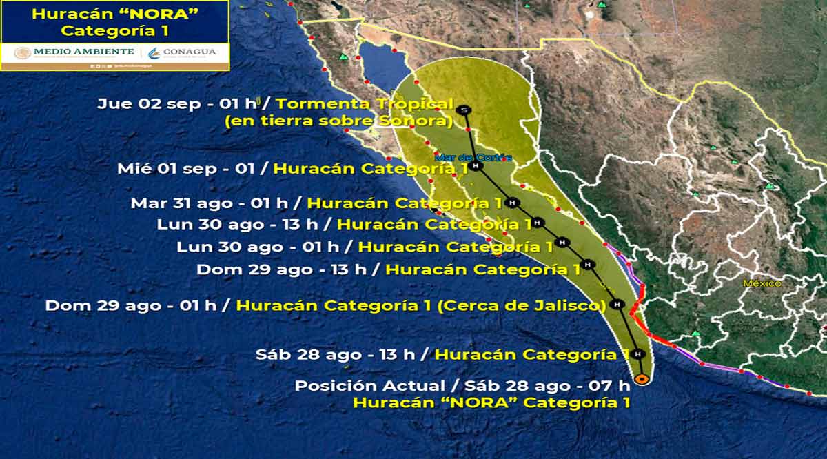 Se ubica el huracán “Nora” categoría 1 a 740 km de CSL