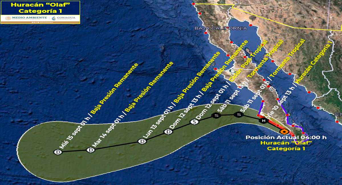Se localiza el centro del huracán “Olaf” en aguas del Pacífico