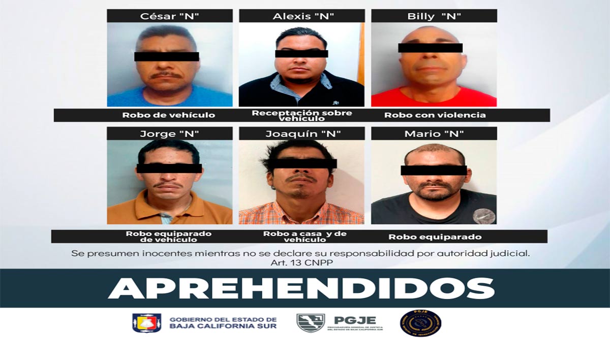 Por diversos delitos fueron detenidos 6 sujetos en La Paz y Los Cabos