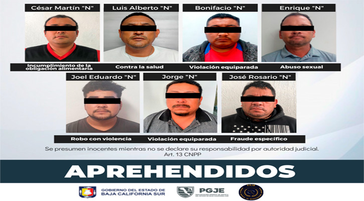 Aprehenden a 7 sujetos en La Paz, Los Cabos y Mulegé