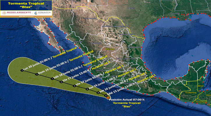 Sigue avanzando la tormenta tropical “Blas” paralela a costas del Pacífico