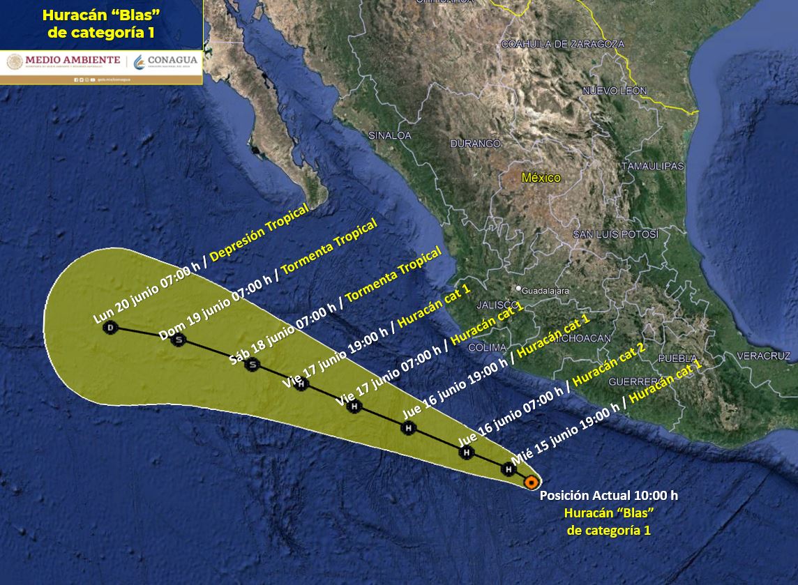 “Blas” se convirtió en huracán categoría 1