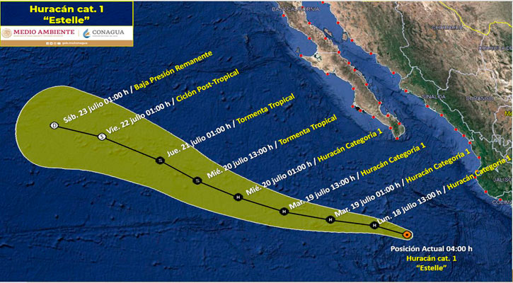 Se ubica el huracán categoría 1 “Estelle” a 595 km de CSL