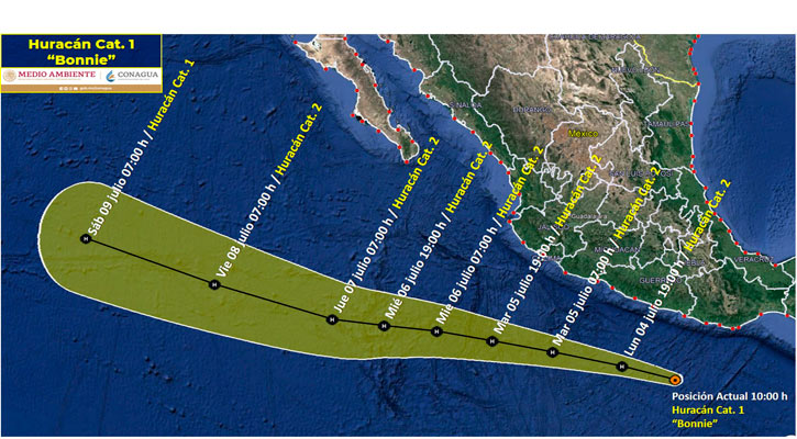 Se desplaza rápido el huracán “Bonnie” paralelo a las costas del Pacífico