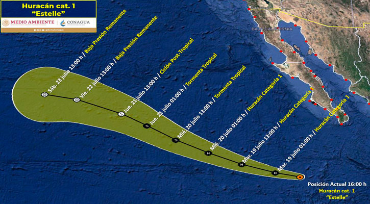 Se ubica el huracán categoría 1 “Estelle” a 590 km de CSL