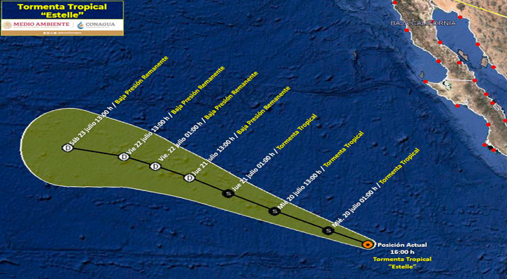 Se aleja la tormenta tropical “Estelle” a 820 km de CSL