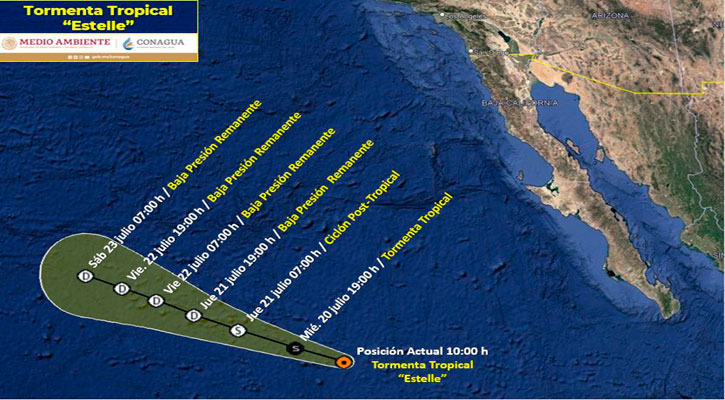 Sigue alejándose la tormenta tropical “Estelle”, está a 1,130 km de CSL