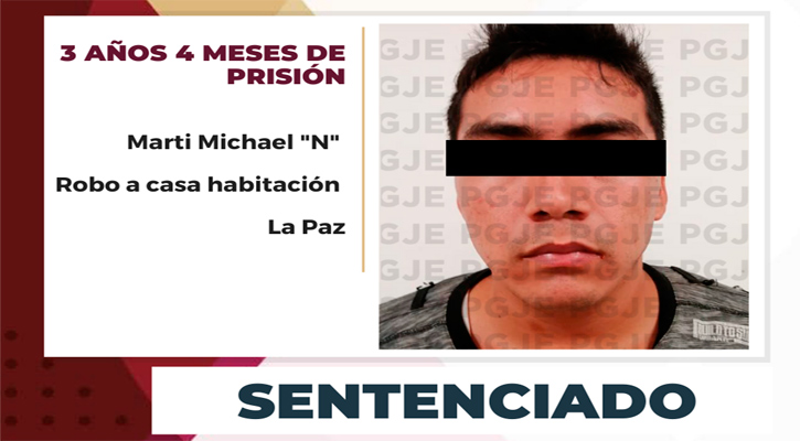 Estará 3 años 4 meses en prisión por robo a casa habitación en La Paz