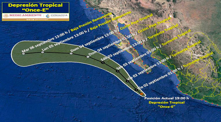 Se aproxima la depresión tropical “11-E” a 415 km de CSL