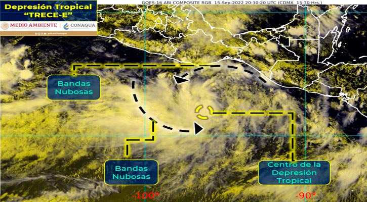 Se formó la depresión tropical “13-E” en el Pacífico