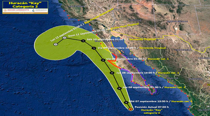 Se ubica el huracán “Kay” categoría 2 a 355 km de CSL