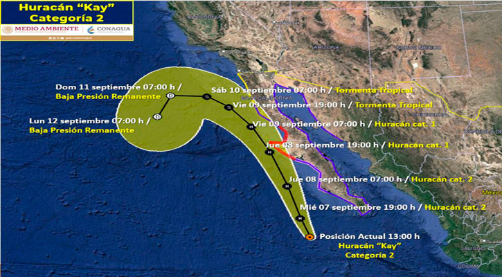 Sigue provocando lluvias y ráfagas de viento el huracán “Kay” en BCS