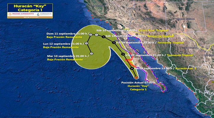 Se ubica el huracán “Kay” categoría 1 a 135 km de Cabo San Lázaro   