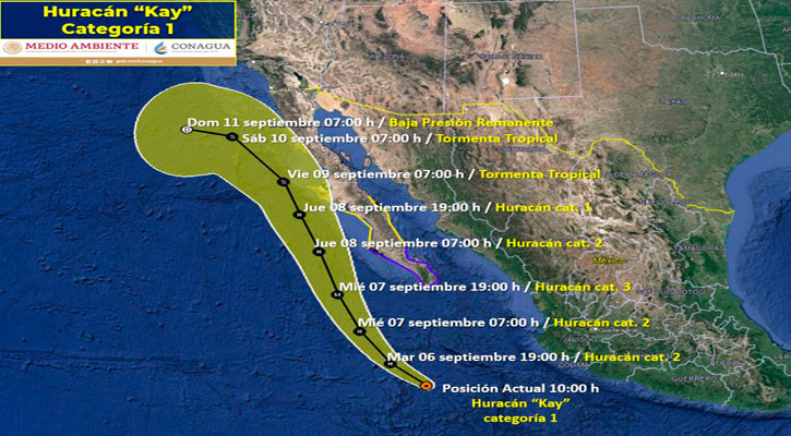 Sigue acercándose el huracán “Kay” a BCS; está a 545 km de CSL