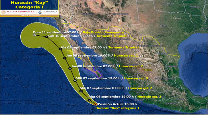 Se ubica el huracán “Kay” al sur de BCS; está a 515 km de CSL