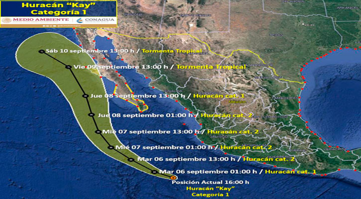 Se intensificó “Kay” en huracán categoría 1; se ubica a 855 km de CSL