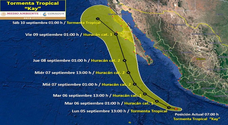 Presenta la tormenta tropical “Kay” extensas bandas nubosas