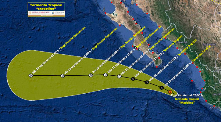 Se ubica a 295 km de CSL la tormenta tropical “Madeline”