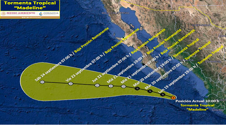 Se ubica a 280 km de CSL la tormenta tropical “Madeline”