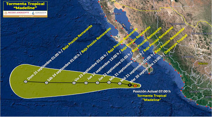 Se desorganiza la tormenta tropical “Madeline” a 265 km de CSL