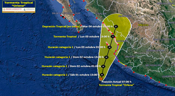 Se desplaza la tormenta tropical “Orlene” lentamente hacia el norte, frente a Jalisco y Colima