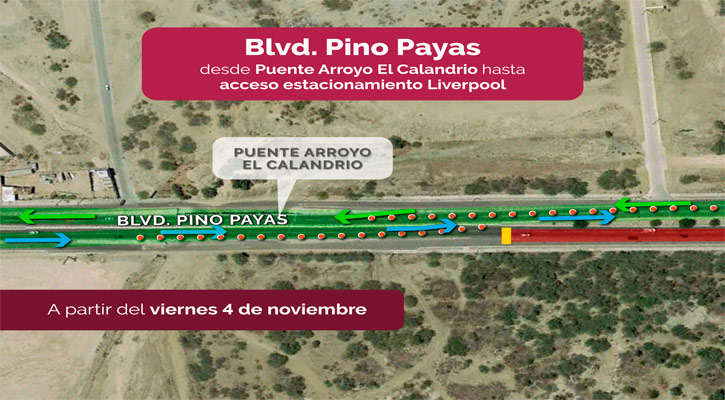 Cerrarán carriles en el bulevar Pino Payas y calzada Camino Real por obras de reencarpetado