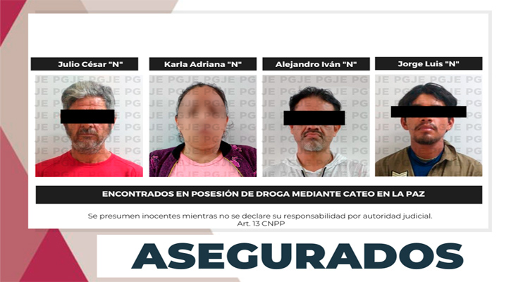 Aseguran 1,225 dosis de narcóticos y detienen a 4 personas en La Paz