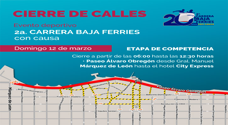 Cerrarán el malecón de La Paz la mañana del domingo 12 por carrera atlética