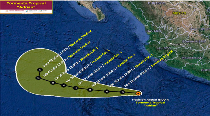 Se presenta en el Pacífico la primera tormenta tropical “Adrián” del año