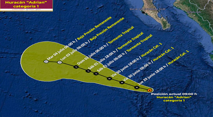 El huracán “Adrián” continúa alejándose de las costas mexicanas
