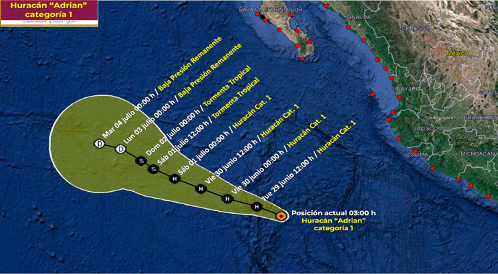 Sigue abriéndose el huracán “Adrián” y se aleja de las costas mexicanas