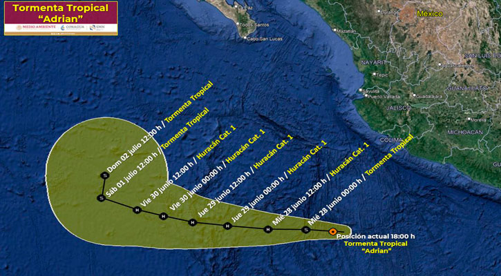 Sigue el desplazamiento de la tormenta tropical “Adrián” en el Pacífico