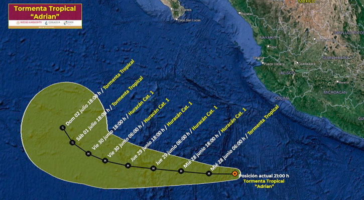 Por convertirse en huracán la tormenta tropical “Adrián”