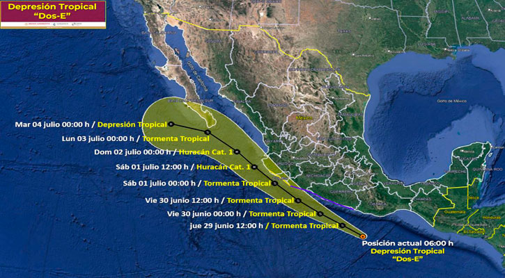 La depresión tropical 2-E se mantiene al sur de Oaxaca