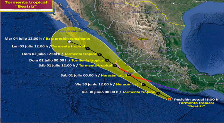 Se convierte la depresión tropical 2-E en tormenta tropical “Beatriz”