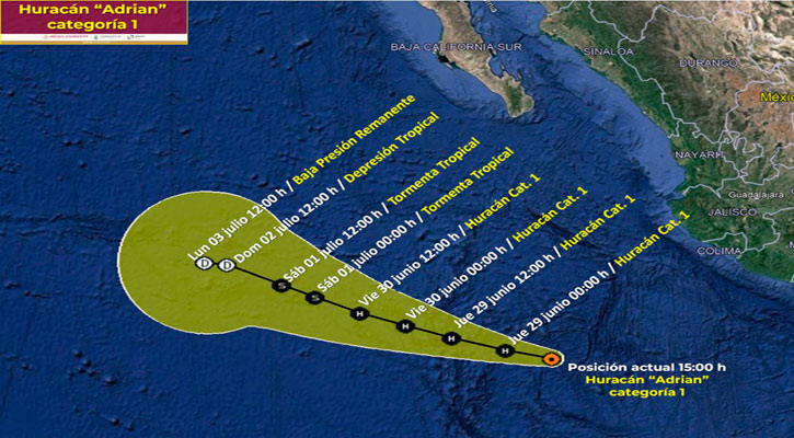 Se aleja paulatinamente el huracán “Adrián” de las costas mexicanas