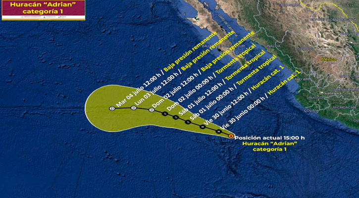 Se ubica a 725 km al sur de CSL el huracán “Adrián”