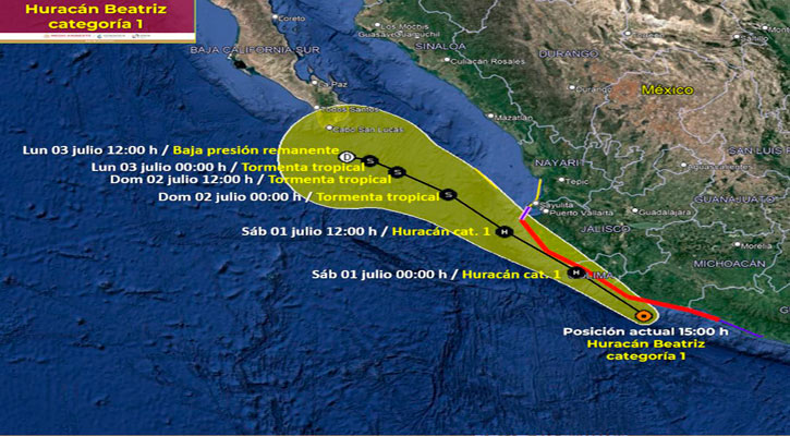 Se localiza el huracán “Beatriz” muy cerca de la costa de Michoacán