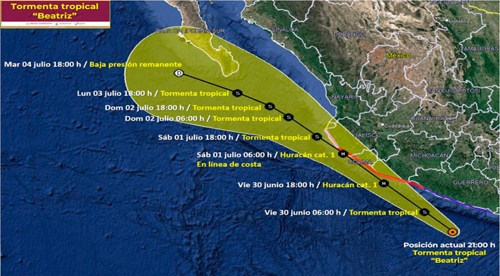 La tormenta tropical “Beatriz” sigue su desplazamiento al sur de Guerrero