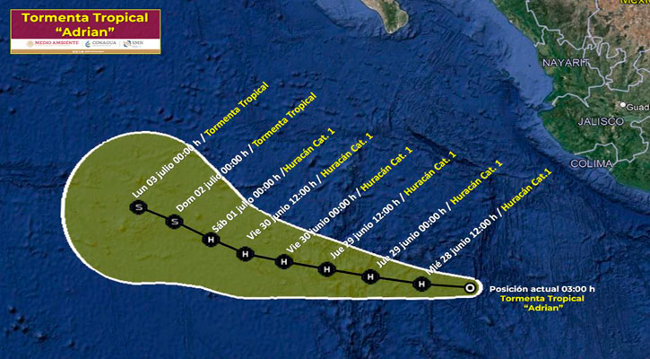 La tormenta tropical “Adrián” avanza con desplazamiento al oeste en el Pacífico