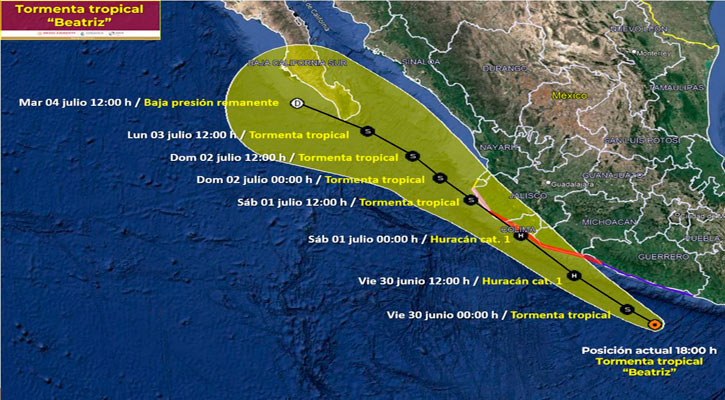 Se desplaza al sur de Guerrero la tormenta tropical “Beatriz”