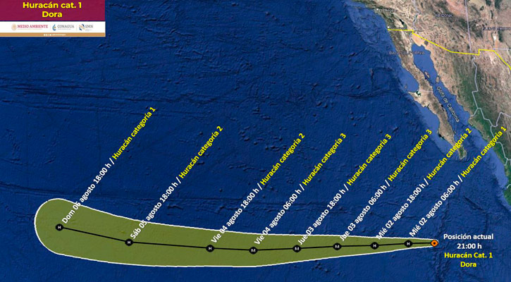 “Dora” se ha intensificado a huracán categoría 1